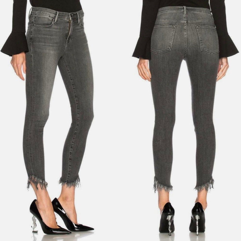 FRAME Denim Le High Skinny Raw Edge Frayed Hem Jeans 25 Grey | Distressed